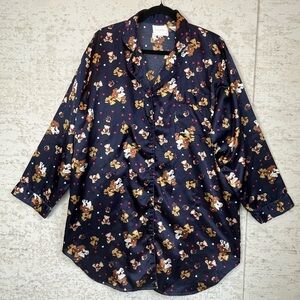 BAXTER & WELLS INTIMATES Satin Nightshirt Nightgown Teddy Bears Large Button Up